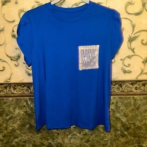 New! Blue dressy tee with gold pocket!